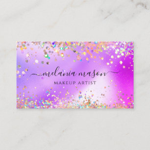 Modern Holographic Glitter Makeup Artist Purple Business Card