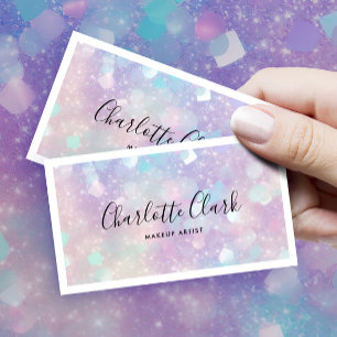 Modern Holographic Glitter Script QR Code Business Card