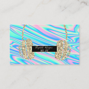 Modern Holographic, Gold Glitter Headphone DJ Business Card