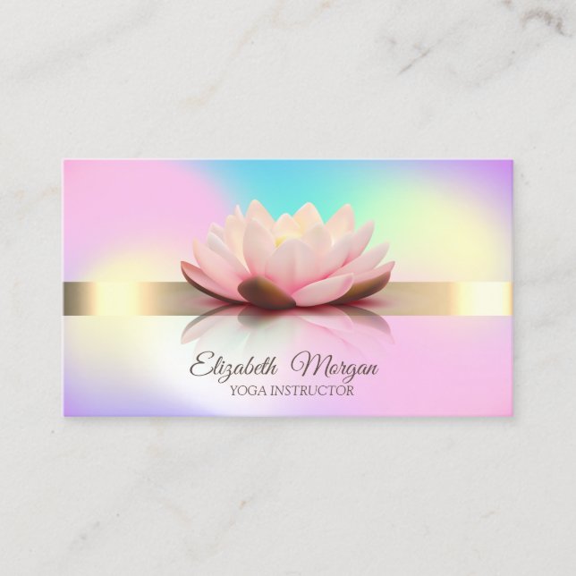 Modern Holographic Gold, Lotus Yoga Instructor Business Card (Front)
