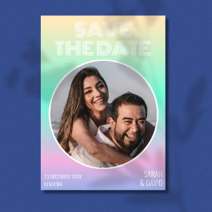 Modern Holographic Gradient Photo Wedding Save The Date
