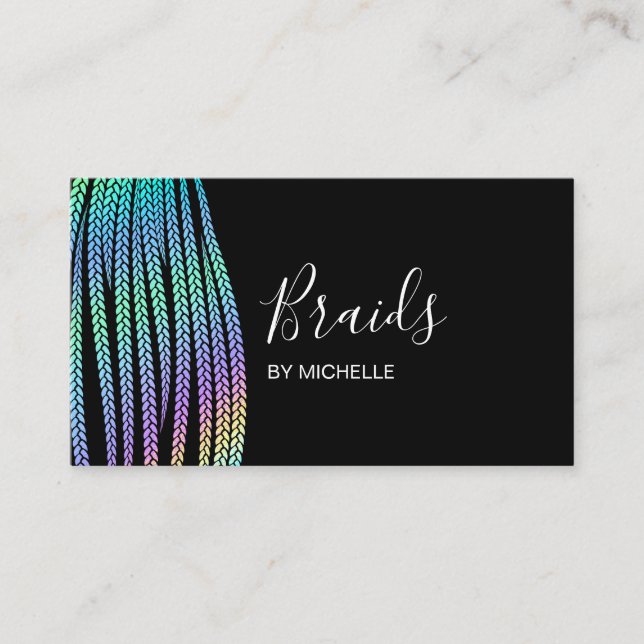 Modern Holographic Hair Braider, Braids, Braiding  Business Card (Front)
