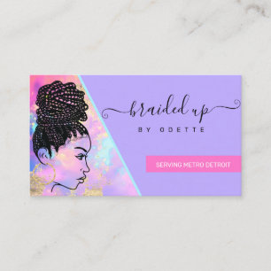 Modern Holographic Hair Braiding Braider Stylist Business Card