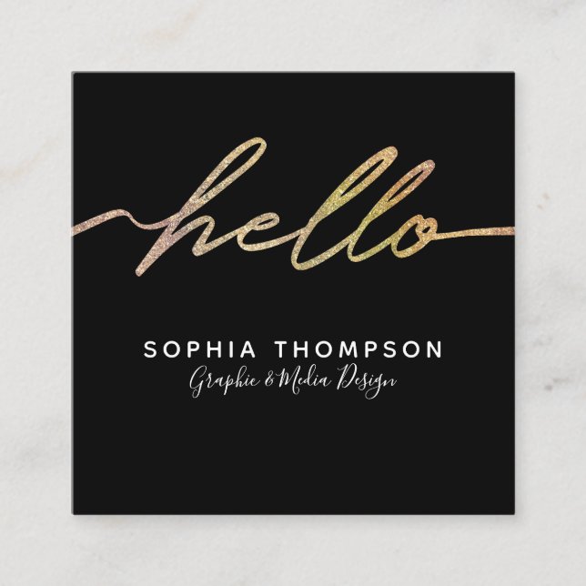Modern Holographic Hello Script - Business Card (Front)