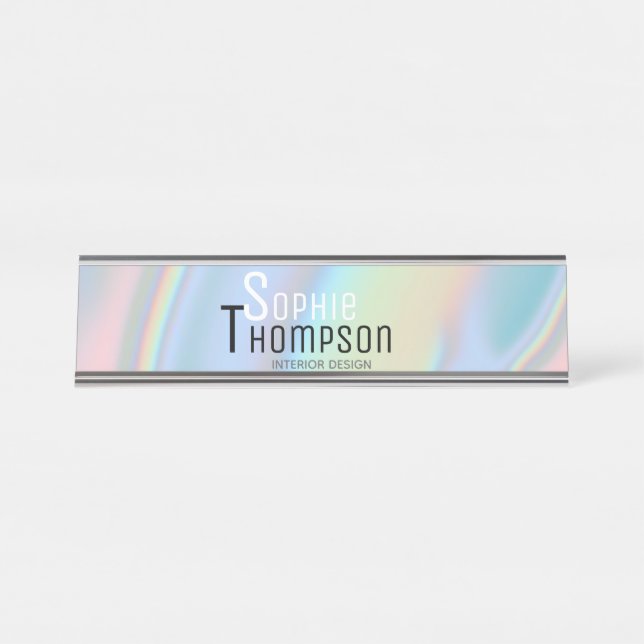 Modern Holographic Liquid Marble Desk Name Plate (Front)