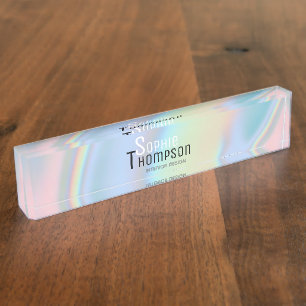 Modern Holographic Liquid Marble Nameplate