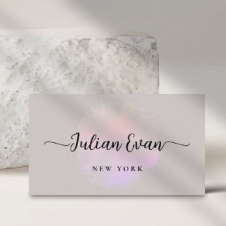 Modern Holographic Luxe Script Beige Business Card