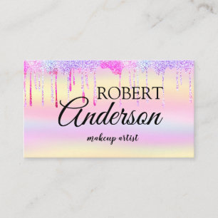 Modern holographic makeup artist unicorn rainbow business card