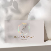 Modern Holographic Monogram Beige Business Card