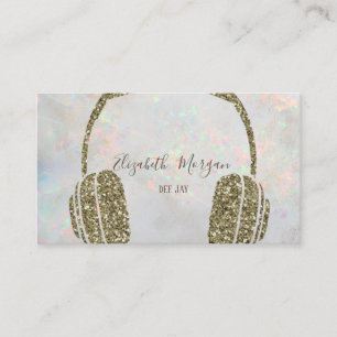 Modern Holographic Opal Glitter Headphone DJ Business Card