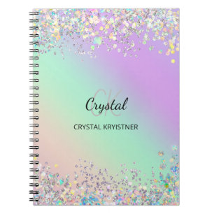 Modern Holographic Pastel Glitter Notebook