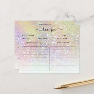 Modern Holographic Pastel Glitter Recipe Cards
