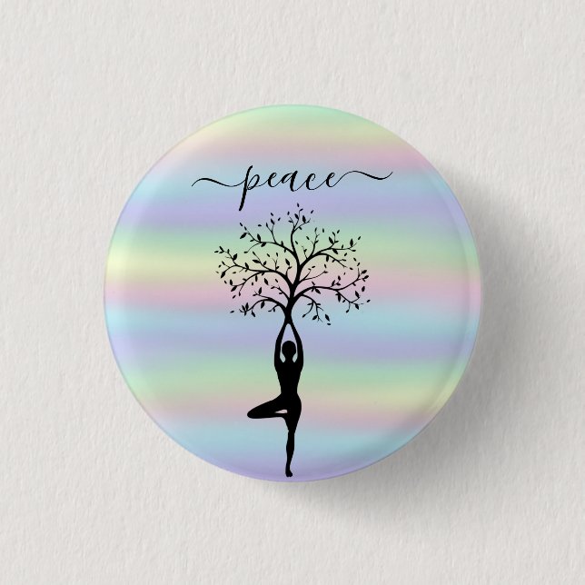 Modern Holographic, Peace Yoga 1 Inch Round Button (Front)