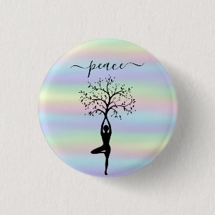 Modern Holographic, Peace Yoga 1 Inch Round Button
