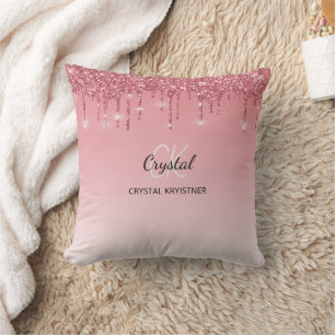 Modern Holographic Pink Dripping Glitter  Throw Pillow