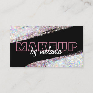 Modern Holographic Pink Glitter Black Qr Code Business Card