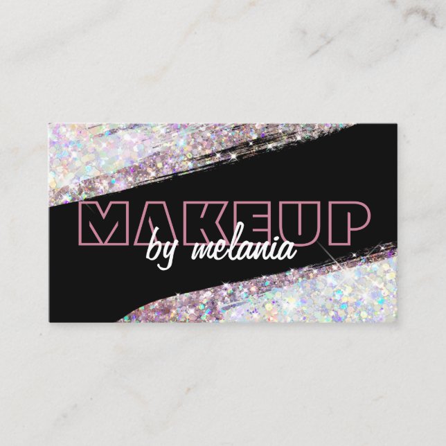 Modern Holographic Pink Glitter Black Qr Code Business Card (Front)