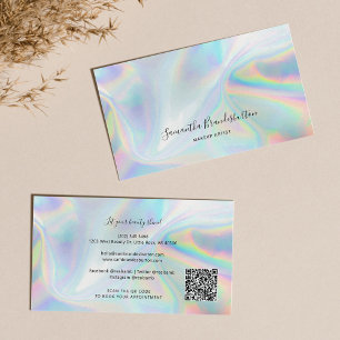 Modern Holographic QR Code Beautician  Business Card