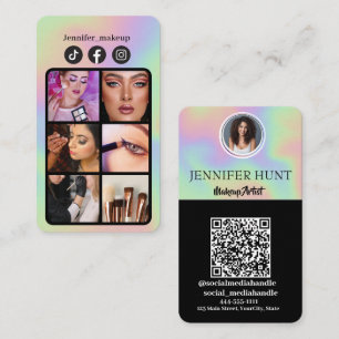 Modern Holographic QR code social media Business Card