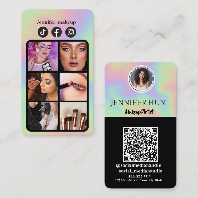 Modern Holographic QR code social media  Business Card (Front/Back)