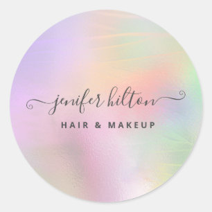 Modern holographic rainbow  abstract signature classic round sticker