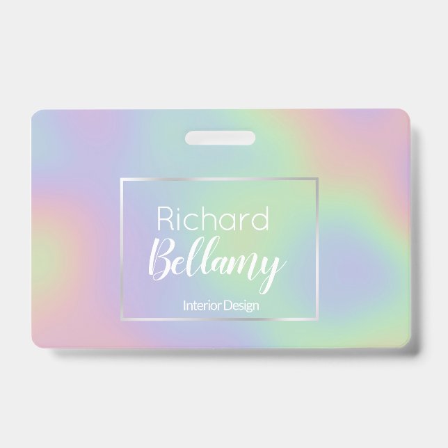 Modern Holographic Rainbow Effect Metal Frame Badge (Front)
