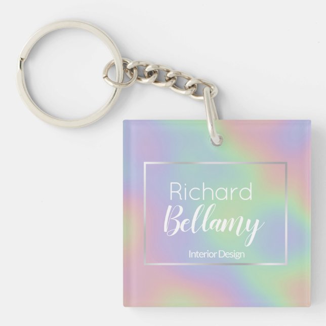Modern Holographic Rainbow Effect Metal Frame Keychain (Front)
