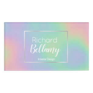 Modern Holographic Rainbow Effect Metal Frame Name Tag
