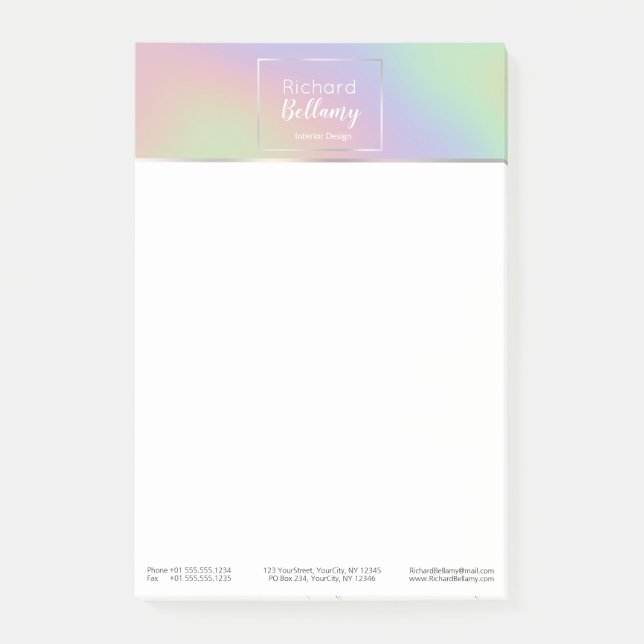 Modern Holographic Rainbow Effect Metal Frame Post-it Notes (Front)