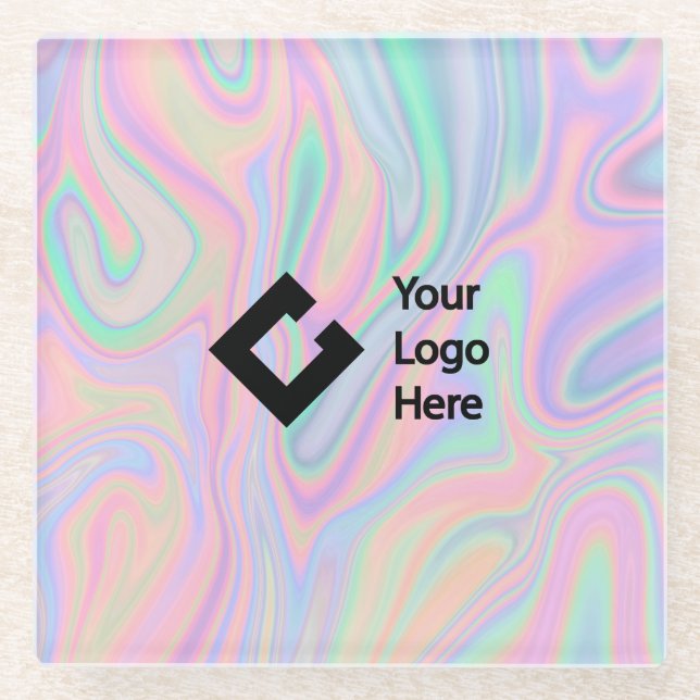 Modern Holographic Rainbow Iridescent Office Set Glass Coaster (Front)