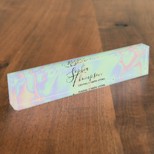 Modern Holographic Rainbow Pastel Desk Nameplate