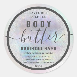 Modern holographic  script body butter label