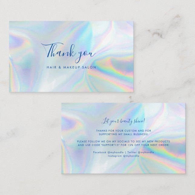 Modern Holographic Script Business Thank You Card (Front/Back)