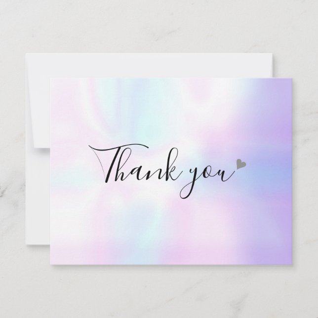 Modern Holographic Script Business Thank You Card (Front)