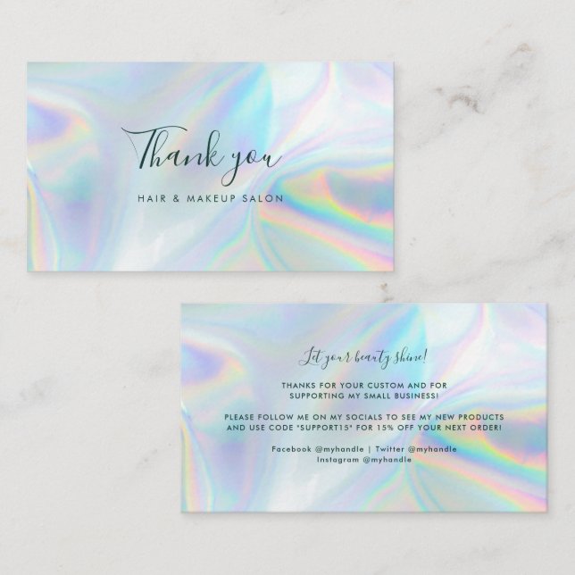 Modern Holographic Script Business Thank You Card (Front/Back)