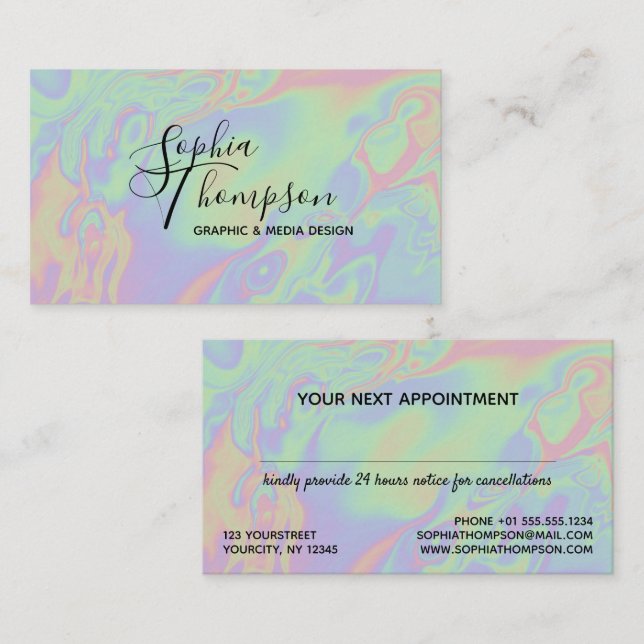 Modern Holographic Script Pastel Appointment Card (Front/Back)