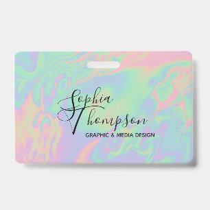 Modern Holographic Script Rainbow Pastel - Badge