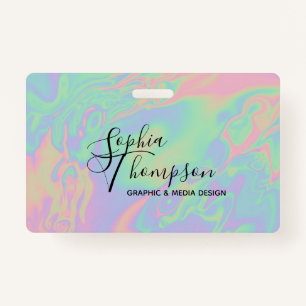 Modern Holographic Script Rainbow Pastel - Badge
