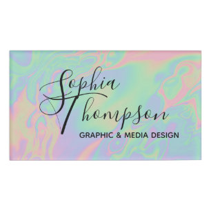 Modern Holographic Script Rainbow Pastel Name Tag