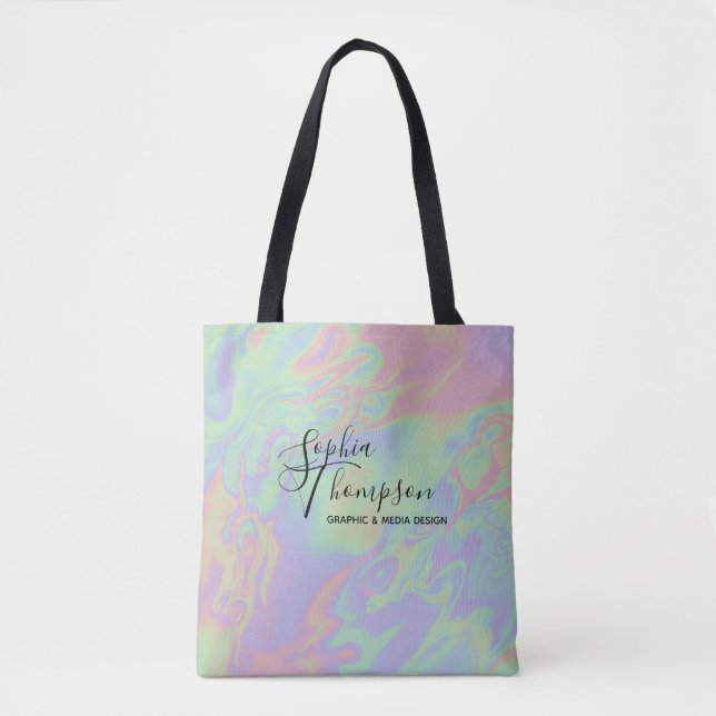 Modern Holographic Script Rainbow Pastel Tote Bag (Front)