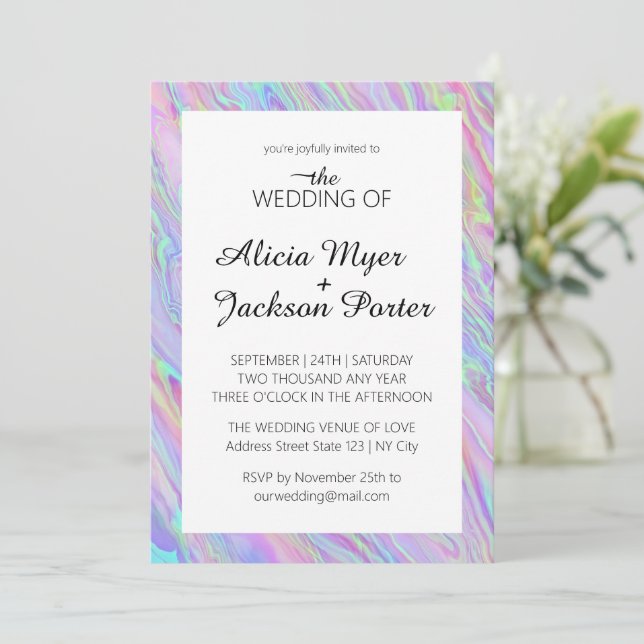 Modern Holographic Simple Wedding Invitation  (Standing Front)