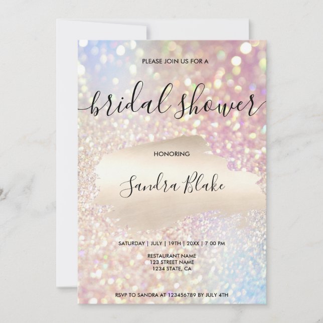  Modern Holographic Sparkling Glitter Calligraphy Invitation (Front)