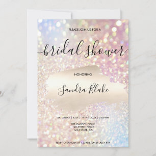  Modern Holographic Sparkling Glitter Calligraphy Invitation