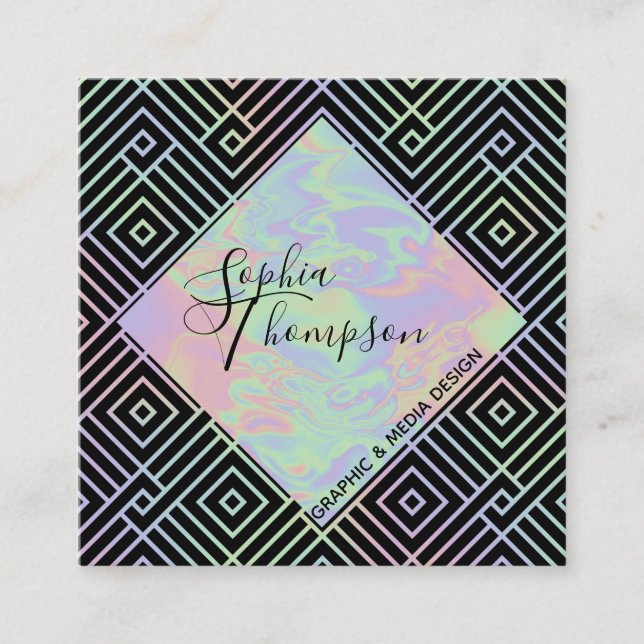 Modern Holographic Symmetric Pattern Business Card (Front)