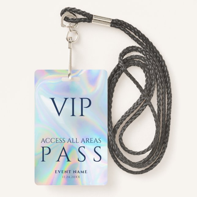 Modern Holographic VIP All Access Pass Birthday Badge (Front with Lanyard)
