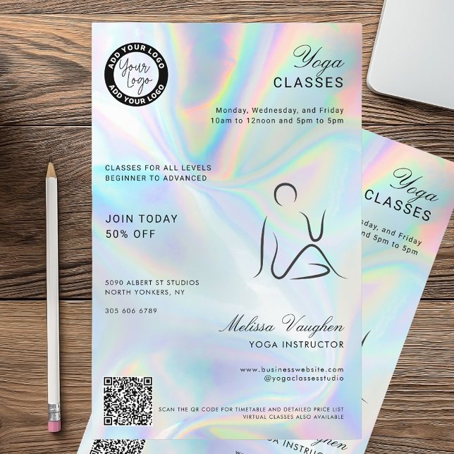 Modern Holographic Yoga Instructor Studio Classes Flyer (Yoga Classes Holographic Flyer)