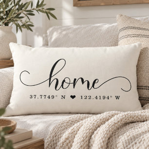 Modern HOME Chic Script Custom Coordinates Lumbar Pillow