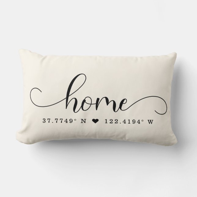 Modern HOME Chic Script Custom Coordinates Lumbar Pillow (Front)