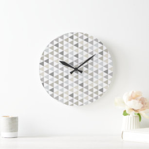 Modern Home Decor Grey Beige Neutral Pattern Large Clock