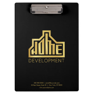 Modern Home Development Logo Real Estate Clipboard